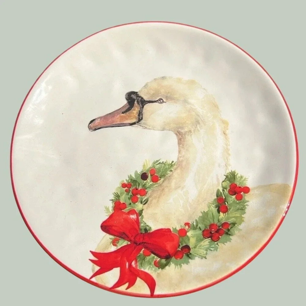 Pier 1 Christmas Wild Animals Salad Plates Set of 4 Penguin Swan Polar Bear Seal